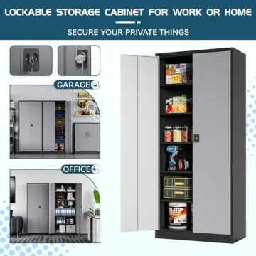 MIIIKO Lockable Metal Storage Cabinet with Adjustable Shelves