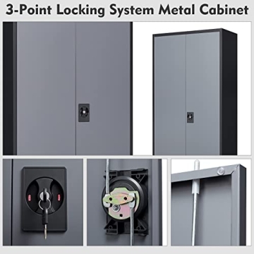 MIIIKO Lockable Metal Storage Cabinet with Adjustable Shelves