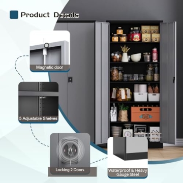 MIIIKO Lockable Metal Storage Cabinet with Adjustable Shelves