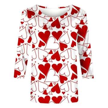 Deals Clearance Items Valentines Day Shirts for Women Crewneck 3/4 Length Sleeve Tee Tops Plus Size Funny Graphic Loose Casual Blouses 2024 Valentines Shirts for Women