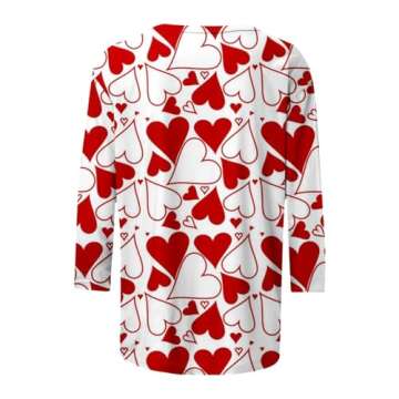 Deals Clearance Items Valentines Day Shirts for Women Crewneck 3/4 Length Sleeve Tee Tops Plus Size Funny Graphic Loose Casual Blouses 2024 Valentines Shirts for Women