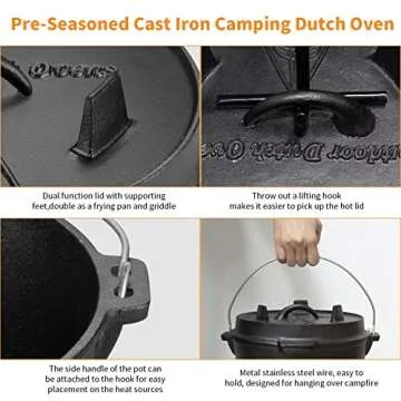 SHYIS Camping Dutch Oven - 9 Quart Cast Iron Cookware