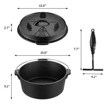 SHYIS Camping Dutch Oven - 9 Quart Cast Iron Cookware