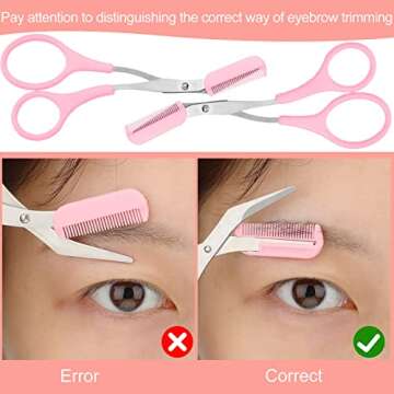 Eyebrow Trimmer Scissors with Comb Eyebrow Shaping Cut Scissors Non Slip Finger Grips Hair Removal Beauty Accessories for Men Women (Black, Pink, Blue)