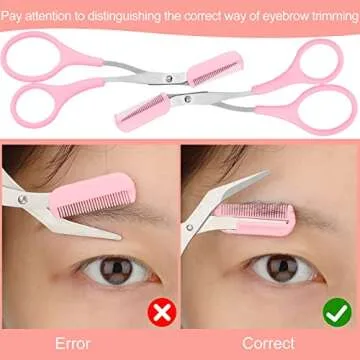 Eyebrow Trimmer Scissors with Comb Eyebrow Shaping Cut Scissors Non Slip Finger Grips Hair Removal Beauty Accessories for Men Women (Black, Pink, Blue)