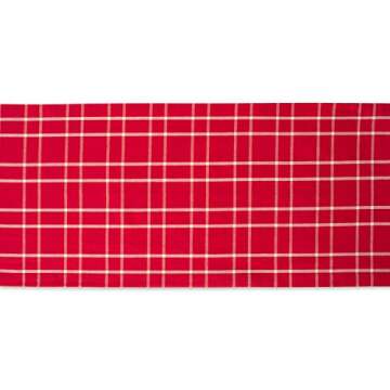 DII Holiday Dining Table Linen Collection Holly Berry Plaid, Christmas Table Runner 14x108, Red & White