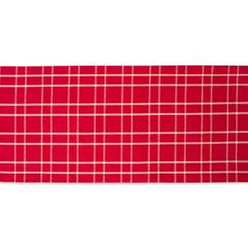 DII Holiday Dining Table Linen Collection Holly Berry Plaid, Christmas Table Runner 14x108, Red & White