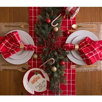 DII Holiday Dining Table Linen Collection Holly Berry Plaid, Christmas Table Runner 14x108, Red & White