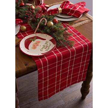 DII Holiday Dining Table Linen Collection Holly Berry Plaid, Christmas Table Runner 14x108, Red & White