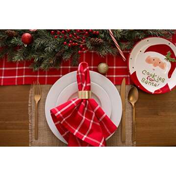 DII Holiday Dining Table Linen Collection Holly Berry Plaid, Christmas Table Runner 14x108, Red & White