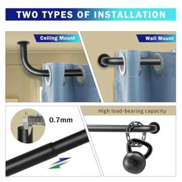 Urbanest Energy Saving Wrap Around Black Out Return Adjustable Window Curtain Metal Rod Set, 1-inch Diameter, 96" to 144", Matte Black