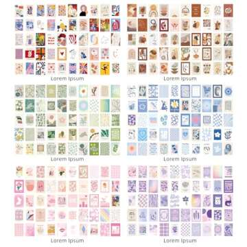 emmoolife 300 Sheets Aesthetic Scrapbook Paper, Retro Boho Pastel Wall Collage Scrapbooking Supplies Craft Decorative Papers Abstract Art Hippie Pattern Room Fashion Decor Paper for Card Making Gift