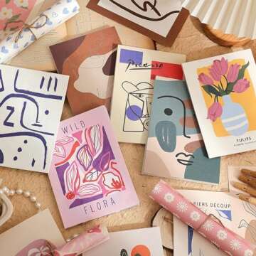 emmoolife 300 Sheets Aesthetic Scrapbook Paper, Retro Boho Pastel Wall Collage Scrapbooking Supplies Craft Decorative Papers Abstract Art Hippie Pattern Room Fashion Decor Paper for Card Making Gift