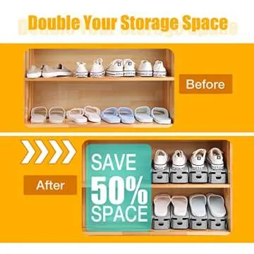 Neprock Shoe Organizer for Closet, Shoe Storage Organizer Shoe Slots, Shoe Rack Organizer Space Saver Organizador De Zapatos for Closet Organization(20-Pack)(Grey)