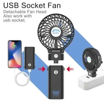 HandFan 10400mAh Handheld Fan With Double Portable Charger, Rechargeable Personal Hand Fan, Foldable Mini Electric Fan, Battery Operated Cooling Fan for Travel Beach Outdoors Indoors(Clear Blade)