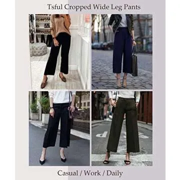 Tsful Wide Leg Pants for Women Trousers High Waisted Dress Pants Business Casual Summer Capris Stretch Pull On Work Slacks Black
