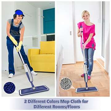 Wet Dust Mops for Hardwood Floor Cleaning - MEXERRIS Microfiber Spray Mops with 4X Reusable Washable Pads 2X Bottles Wood Floor Mops with Spray Home Commercial Use for Hardwood Laminate Tiles Floors