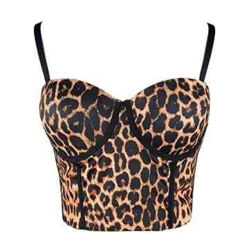 ELLACCI Women's Leopard Print Bustier Crop Tops Sexy Sleeveless Brown Women Corset Top X-Small