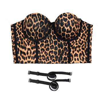 ELLACCI Women's Leopard Print Bustier Crop Tops Sexy Sleeveless Brown Women Corset Top X-Small
