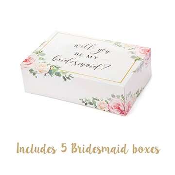 Bridesmaid Proposal Box Set (6 Pack) 1 Maid of Honor Proposal Box and 5 Will You be My Bridesmaid Boxes I Floral Bridesmaid Box for Bridesmaid Gifts