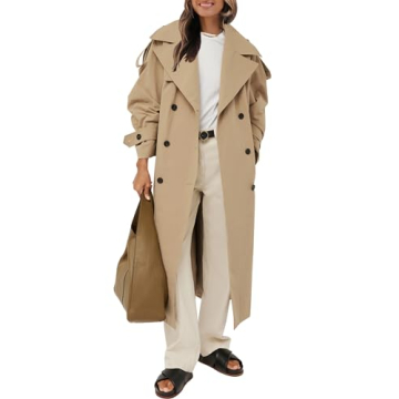 Farktop Women's Stylish Oversized Trench Coat with Belt