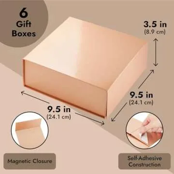 Stockroom Plus 6 Pack Proposal Boxes with Lid for Groomsmen, Bridesmaid, 9.5 x 9.5 x 3.5 Inch Square Glossy Rose Gold Magnetic Gift Box for Parties, Retail