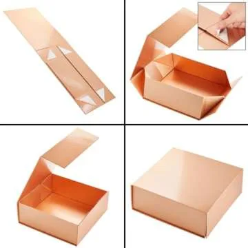 Stockroom Plus 6 Pack Proposal Boxes with Lid for Groomsmen, Bridesmaid, 9.5 x 9.5 x 3.5 Inch Square Glossy Rose Gold Magnetic Gift Box for Parties, Retail