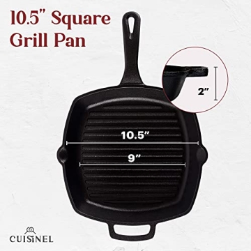 Cuisinel Cast Iron Grill Pan with Lid & Scraper - 10.5"