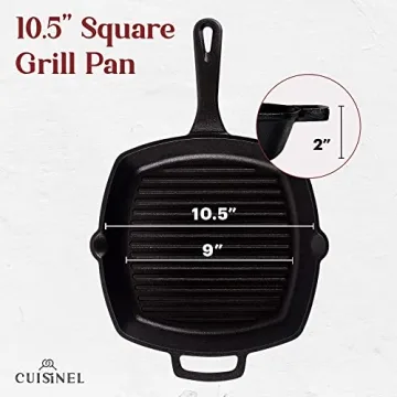 Cuisinel Cast Iron Grill Pan with Lid & Scraper - 10.5"