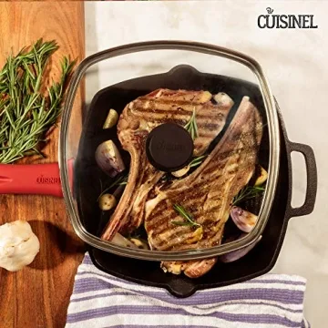 Cuisinel Cast Iron Grill Pan with Lid & Scraper - 10.5"