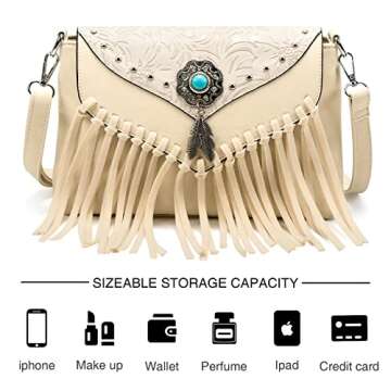 LAVAWA Small Crossbody Bags for Women Crossbody Handbag Fringe Purse Tassel Shoulder Bag Turquoise Concho Wallet
