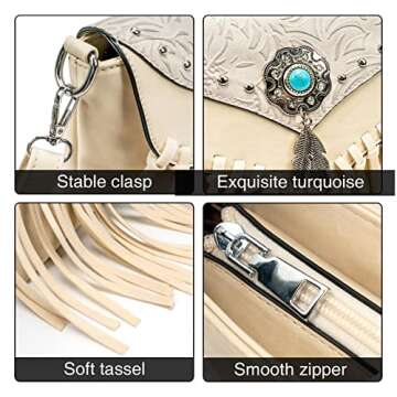 LAVAWA Small Crossbody Bags for Women Crossbody Handbag Fringe Purse Tassel Shoulder Bag Turquoise Concho Wallet