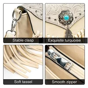 LAVAWA Small Crossbody Bags for Women Crossbody Handbag Fringe Purse Tassel Shoulder Bag Turquoise Concho Wallet