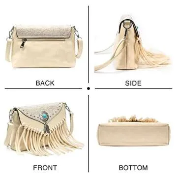 LAVAWA Small Crossbody Bags for Women Crossbody Handbag Fringe Purse Tassel Shoulder Bag Turquoise Concho Wallet