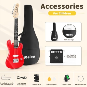 Meiou Kids Electric Guitar Beginner Kit - Red