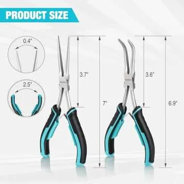 DURATECH 2PCS 7" Long Reach Needle Nose Pliers Set, Long Nose Pliers & Bent Nose Pliers, Small Needl...