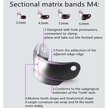 Dental Sectional Matrix System Set, Dental Sectional Contoured Matrices Clip Ring Matrix Bands Wedge Knife Dental Wedges Plastic Kit Dentist Tools (50Pcs 6.5mm M4)