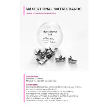Dental Sectional Matrix System Set, Dental Sectional Contoured Matrices Clip Ring Matrix Bands Wedge Knife Dental Wedges Plastic Kit Dentist Tools (50Pcs 6.5mm M4)