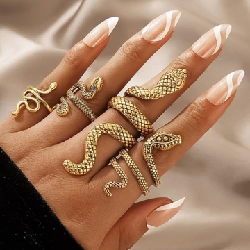 Gold Snake Ring Set Adjustable Vintage Rings for Women