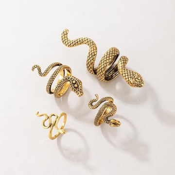 Gold Snake Ring Set Adjustable Vintage Rings for Women