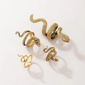 Gold Snake Ring Set Adjustable Vintage Rings for Women