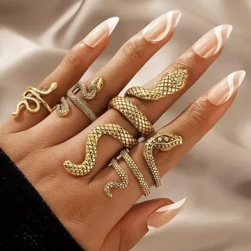 Gold Snake Ring Set Adjustable Vintage Rings for Women