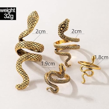 Gold Snake Ring Set Adjustable Vintage Rings for Women