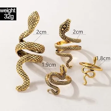 Gold Snake Ring Set Adjustable Vintage Rings for Women