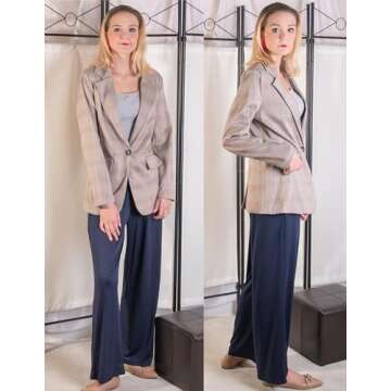 Zeagoo Long Sleeve Blazer Jackets for Women Casual Navy Blue Blazer Suit for Bussiness Open Front Long Boyfriend Blazer