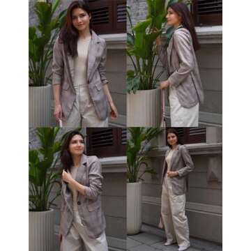 Zeagoo Long Sleeve Blazer Jackets for Women Casual Navy Blue Blazer Suit for Bussiness Open Front Long Boyfriend Blazer