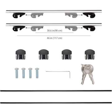 Amazon Basics Cross Bar Roof Rack for Kayak, Snowboard, Bike, Luggage, 52 inches, Pack of 2, Black/Silver