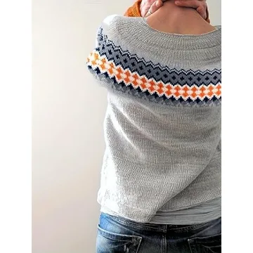 Stylish YEMOCILE Boat Neck Fair Isle Sweater for Women