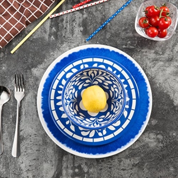 Yinshine Melamine Dinnerware Set - 12 Pcs Dinner Dishes Set for 4, Plates and Bowls Set for Inoddr & Outdoor Use- Dishwasher Safe, Unbreakable, Blue