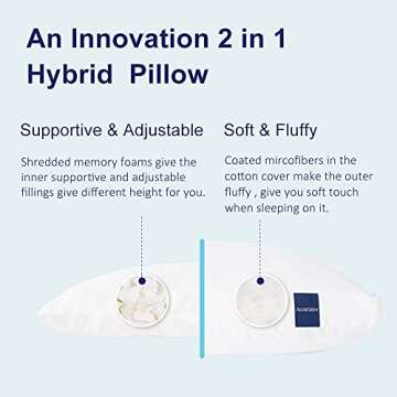 ACCURATEX Pillows King Size Set of 2, Hybrid Shredded Memory Foam Pillow[Adjustable Loft], Fluffy Down Alternative Fill Removable Cotton Cover, Firm Supportive Pillow for Side Back Sleepers